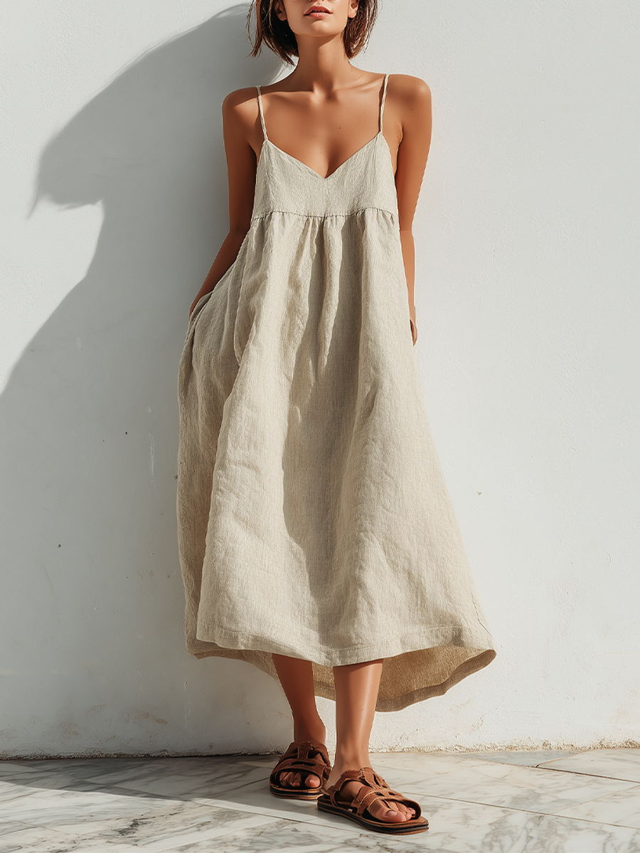 Vestido Ligero de Lino para Mujer | Corte Suelto, Bajo Asimétrico y Estilo Elegante sin Esfuerzo