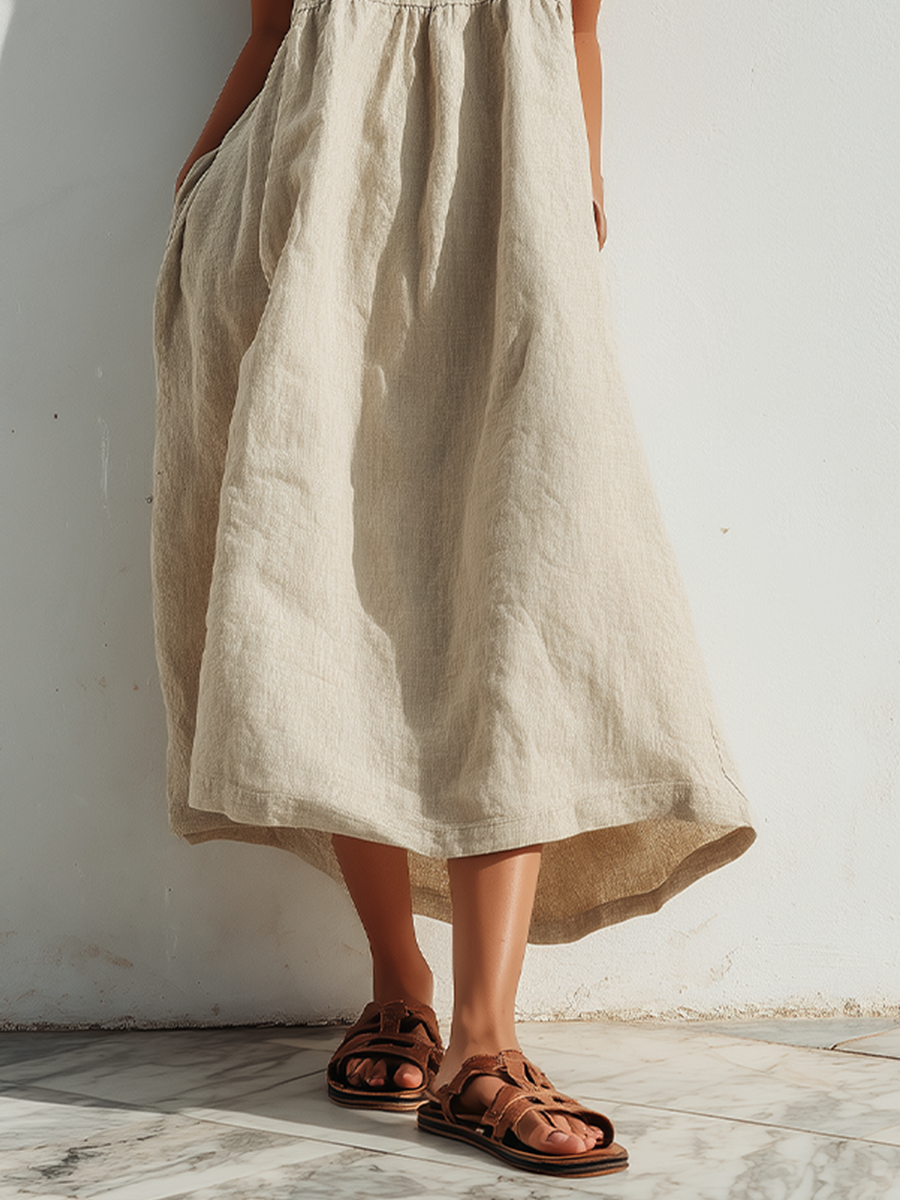 Vestido Ligero de Lino para Mujer | Corte Suelto, Bajo Asimétrico y Estilo Elegante sin Esfuerzo