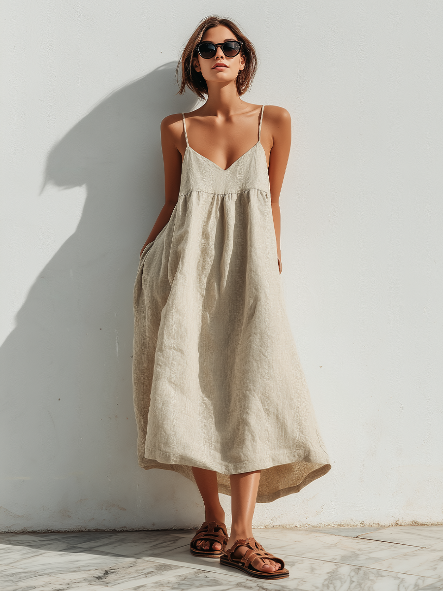 Vestido Ligero de Lino para Mujer | Corte Suelto, Bajo Asimétrico y Estilo Elegante sin Esfuerzo