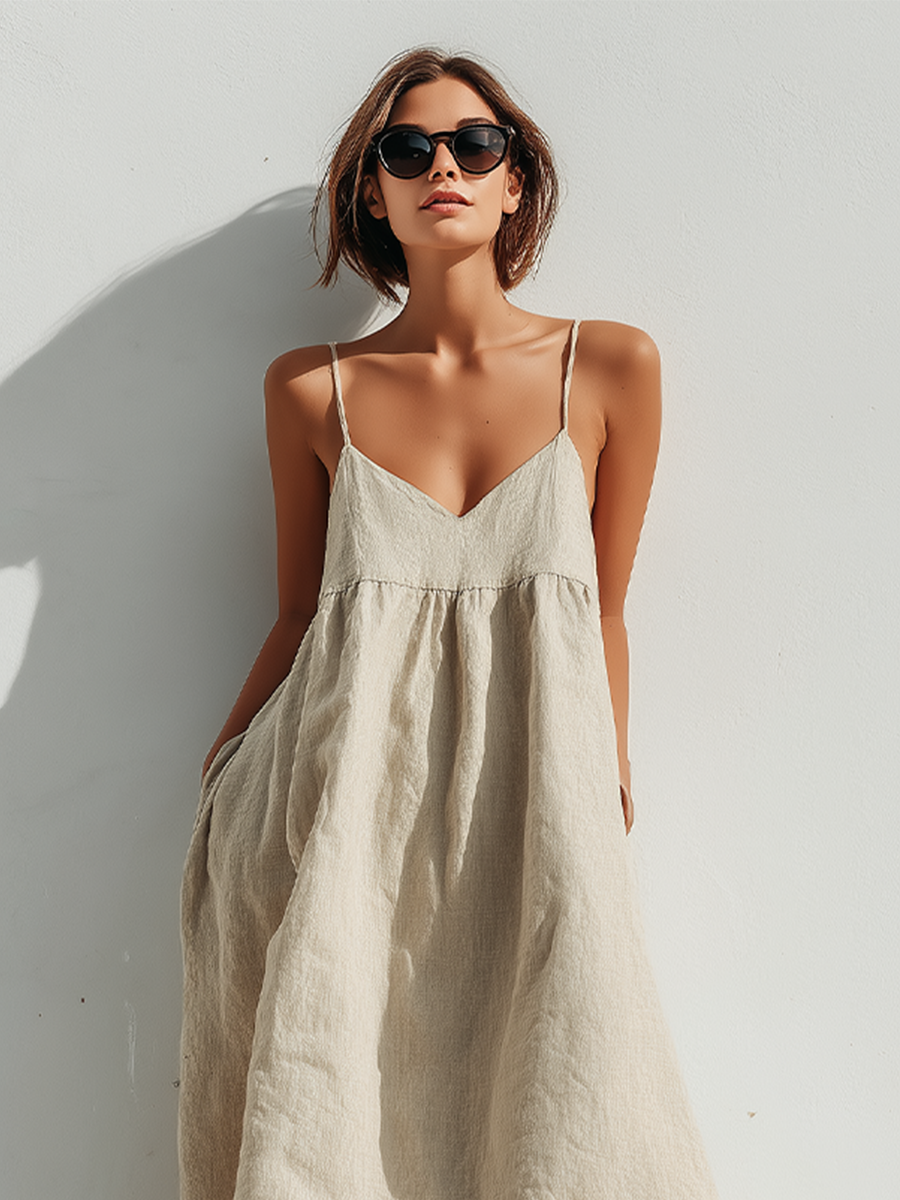 Vestido Ligero de Lino para Mujer | Corte Suelto, Bajo Asimétrico y Estilo Elegante sin Esfuerzo