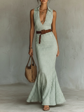 Vestido Largo Minimalista de Rayas para Mujer | Mezcla de Lino, Sin Mangas y Corte Ajustado