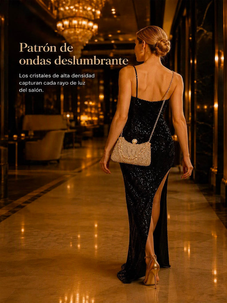 👜 Clutch de Noche con Pedrería y Cierre de Perla