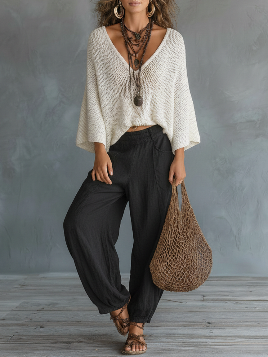 Conjunto Minimalista Ligero: Jersey de Manga Capa y Pantalón Harem
