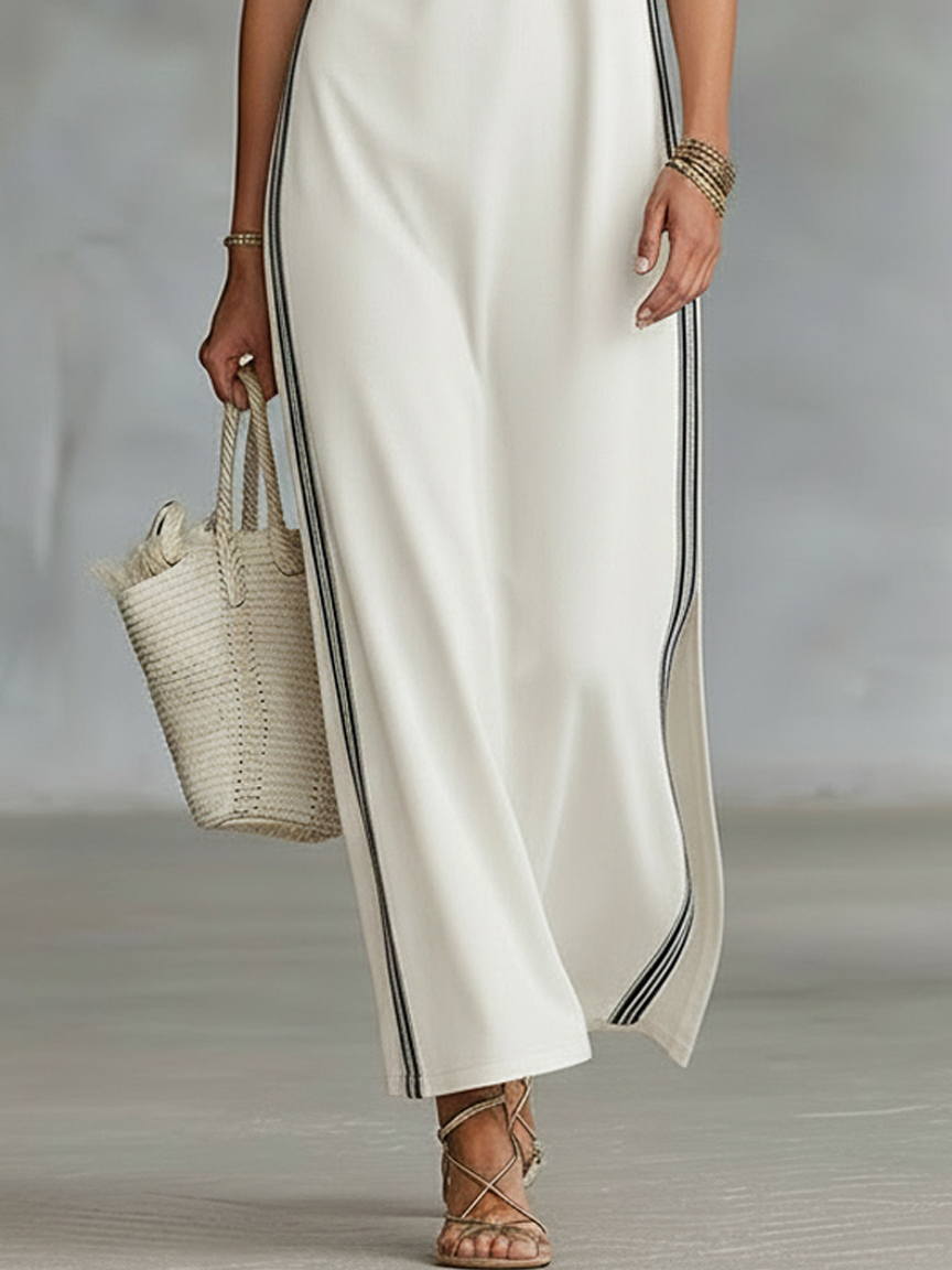 Vestido Maxi Estilo Henley Minimalista y Deportivo, Sin Mangas