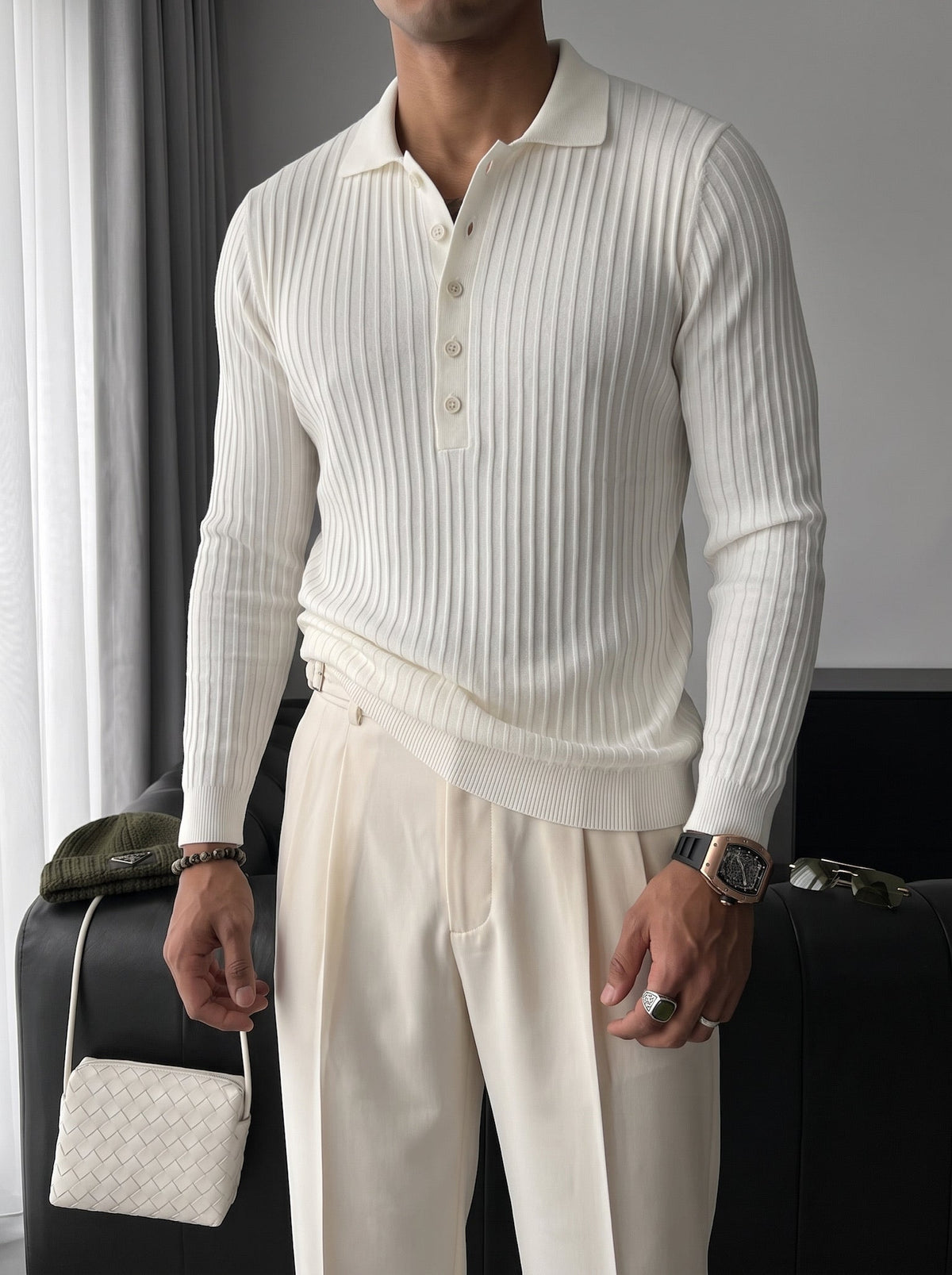 Suéter Polo de Punto Slim Fit - Crudo