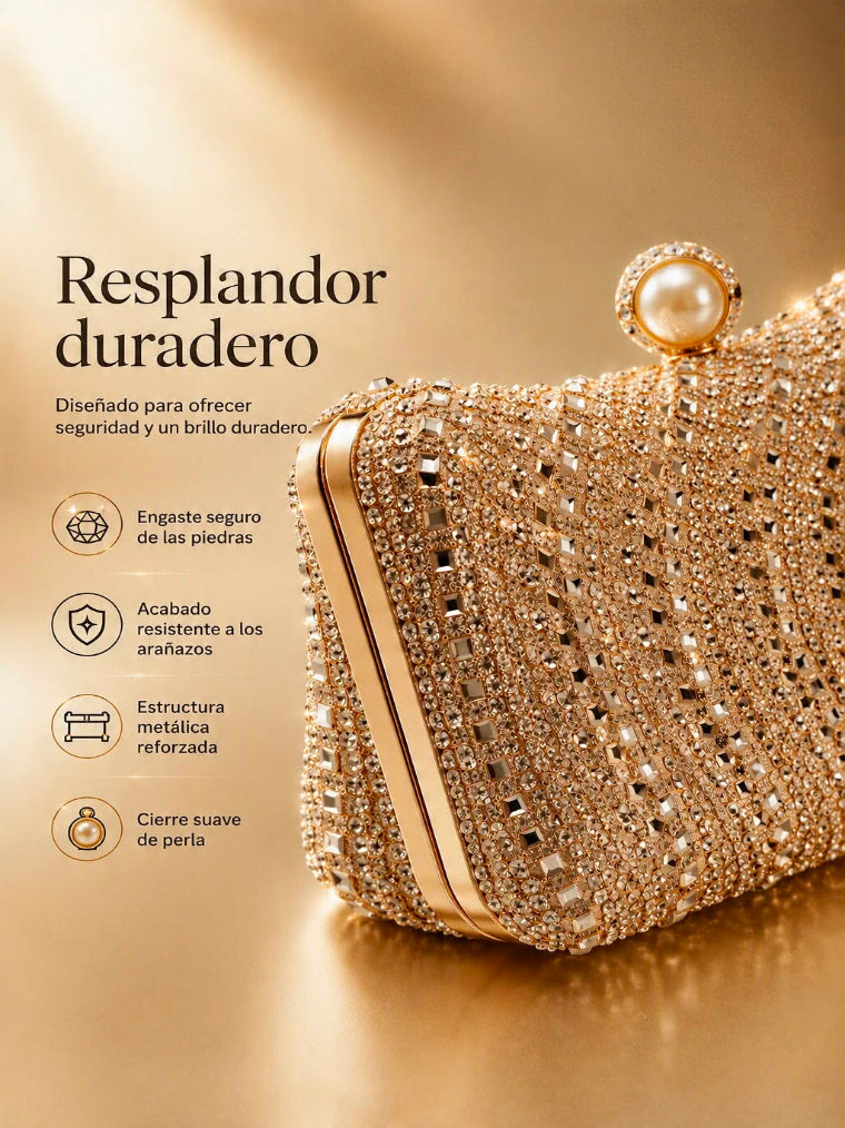 👜 Clutch de Noche con Pedrería y Cierre de Perla