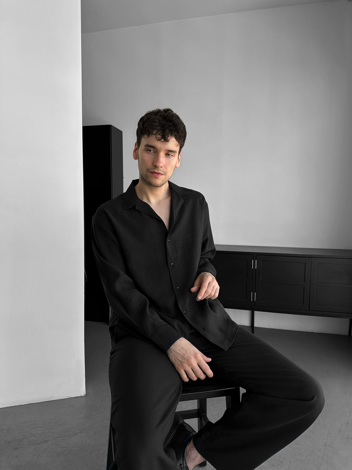 Camisa de Algodón Regular Fit - Negra