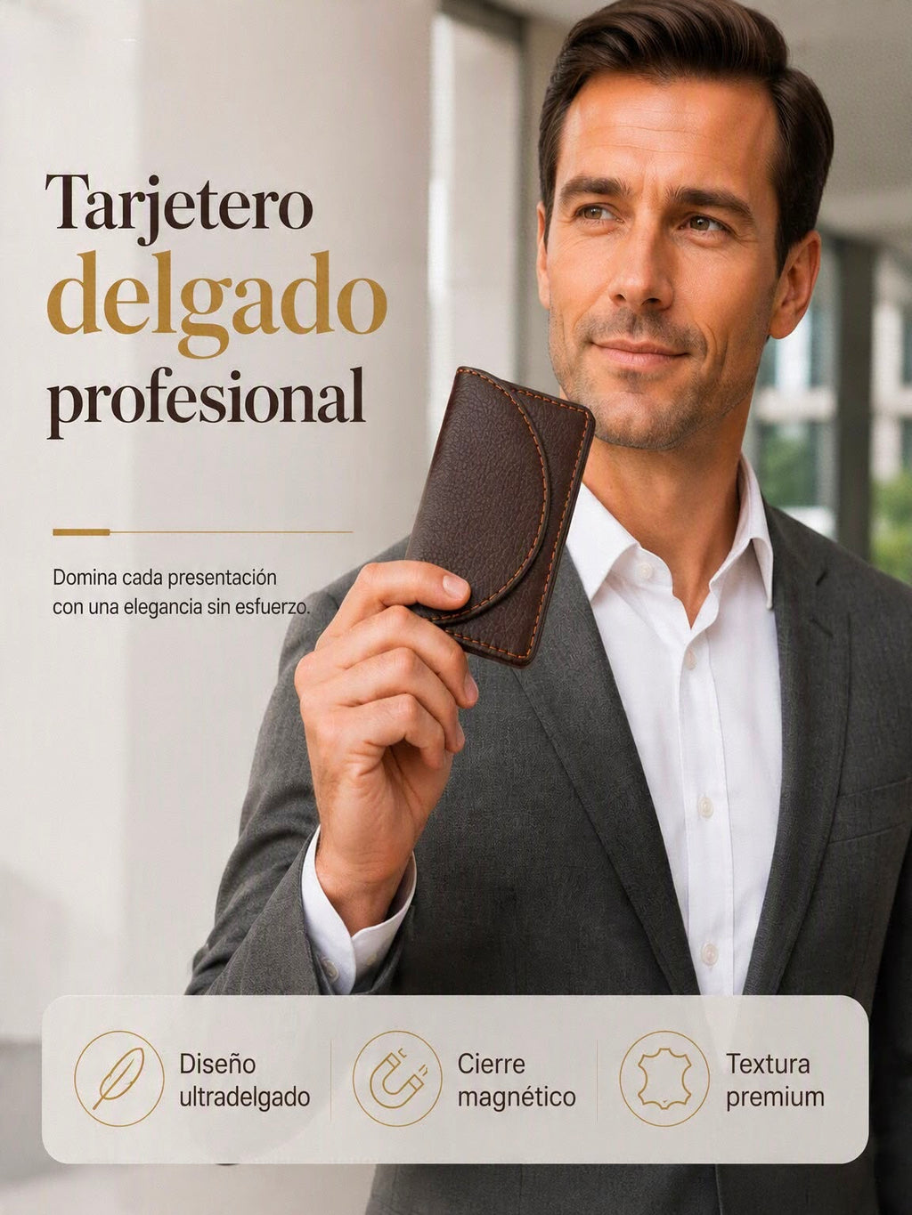Porta tarjetas Magnético de Cuero PU