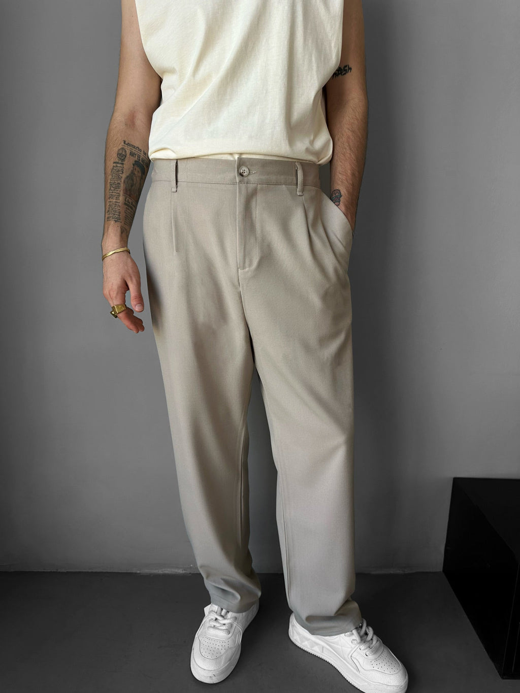 Pantalón de Corte Holgado - Beige