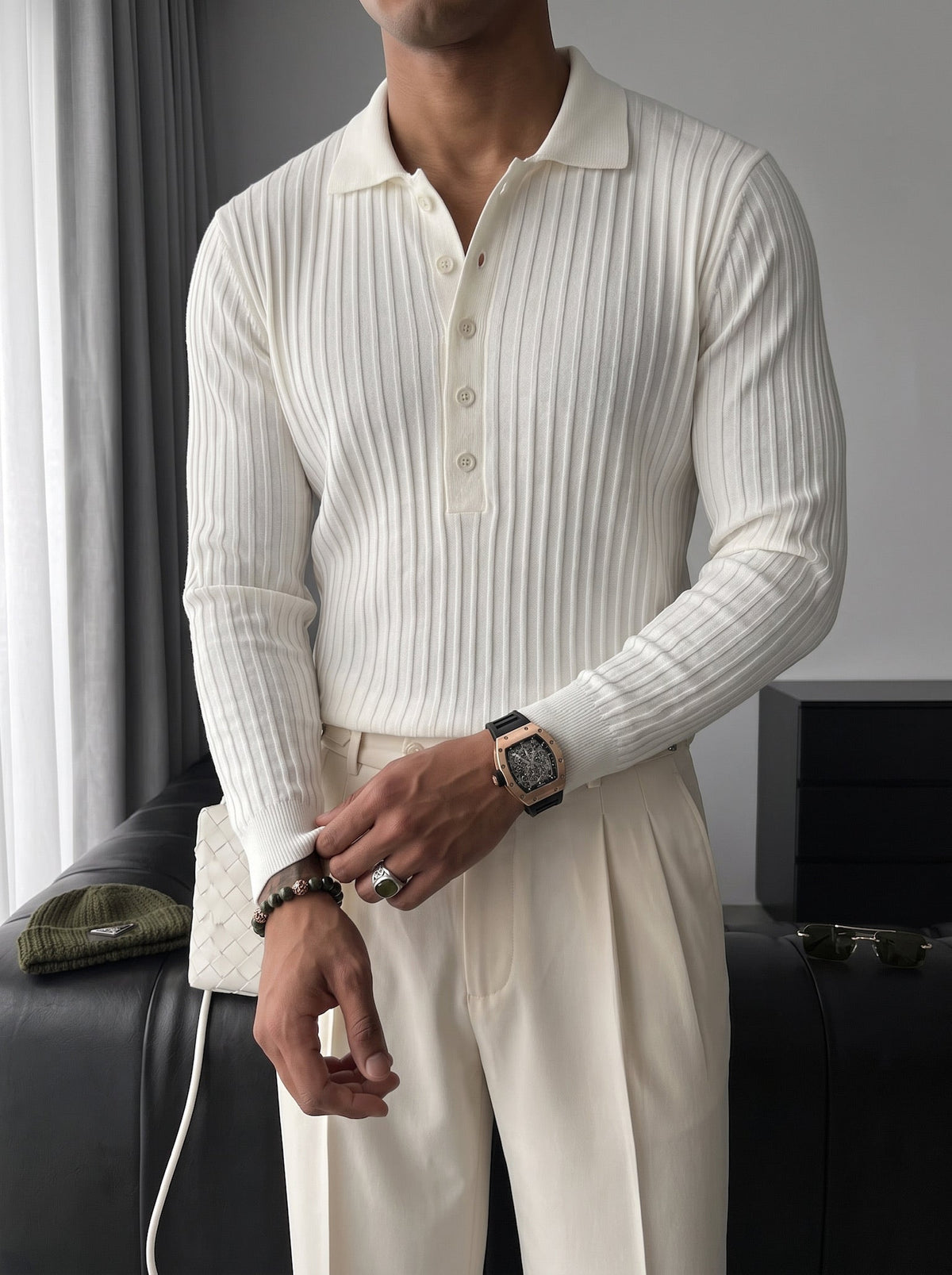 Suéter Polo de Punto Slim Fit - Crudo