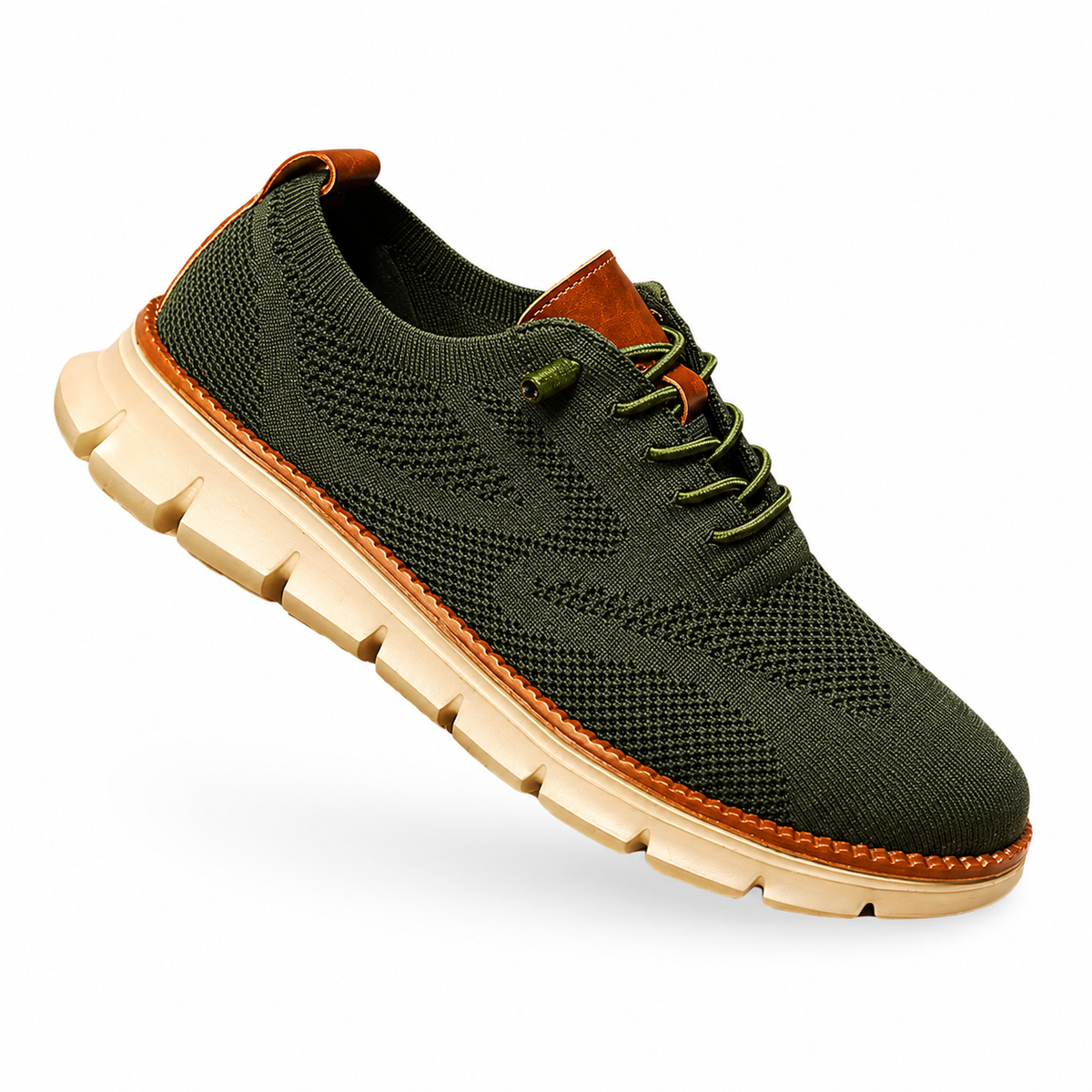 Leon | Zapatillas deportivas de malla de color beige con suela blanca