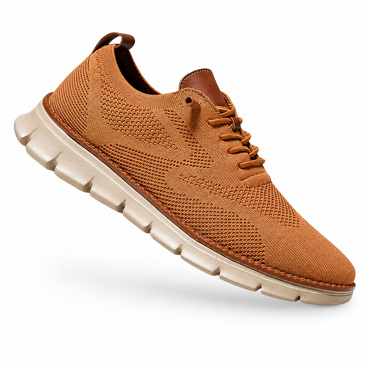 Leon | Zapatillas deportivas de malla de color beige con suela blanca