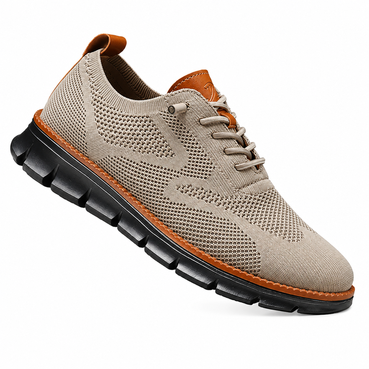 Leon | Zapatillas deportivas de malla de color beige con suela blanca