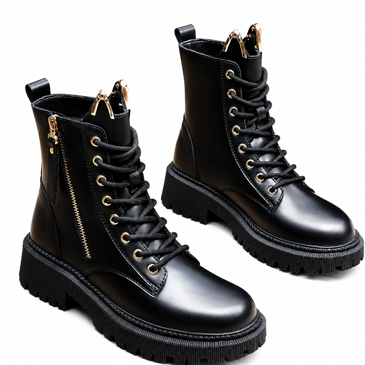 Anneliese | Botines negros de caña alta con cremallera lateral