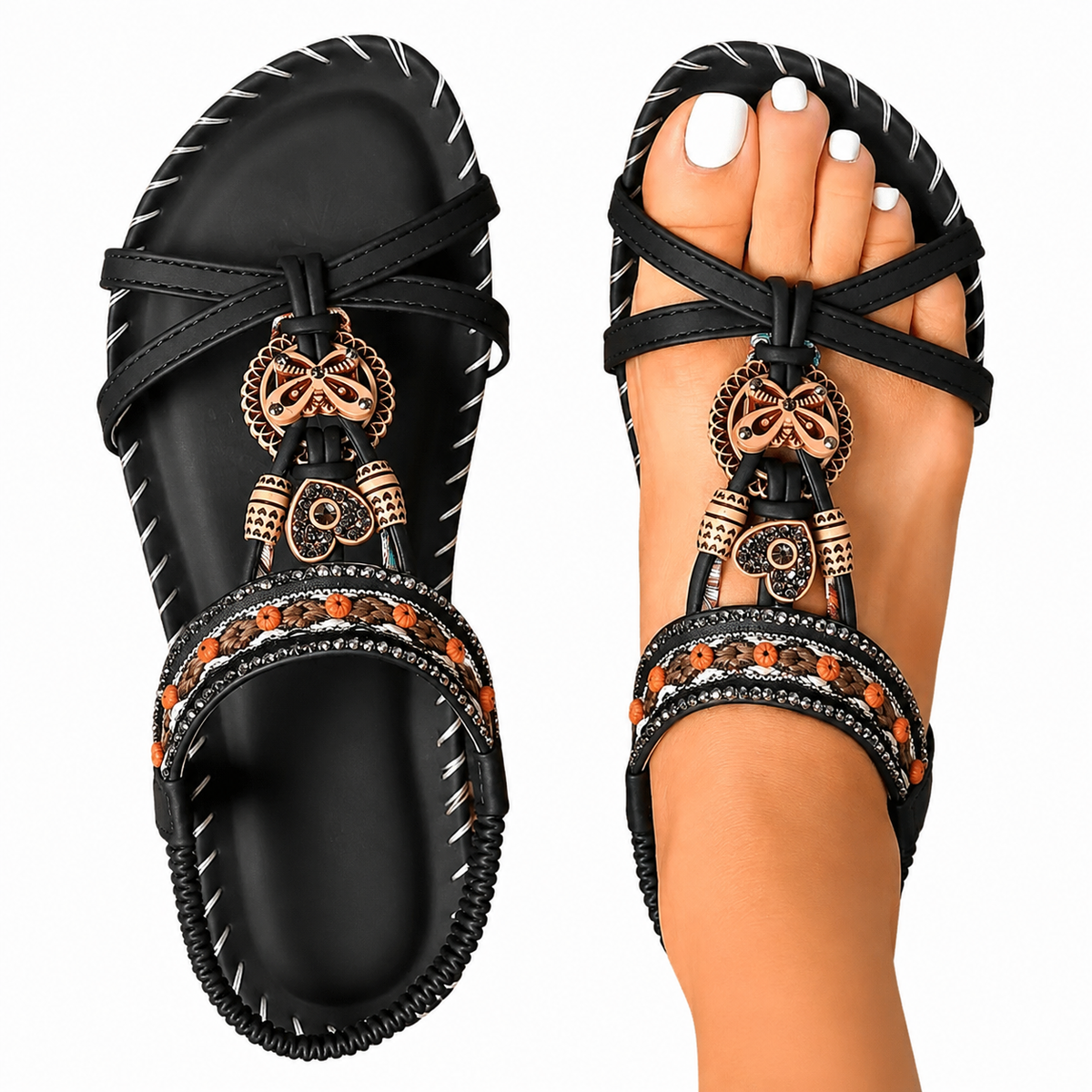 Simona | Sandalias planas con detalles decorativos