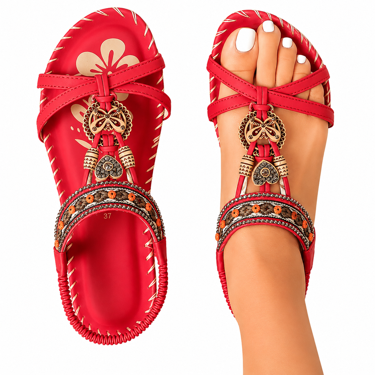 Simona | Sandalias planas con detalles decorativos