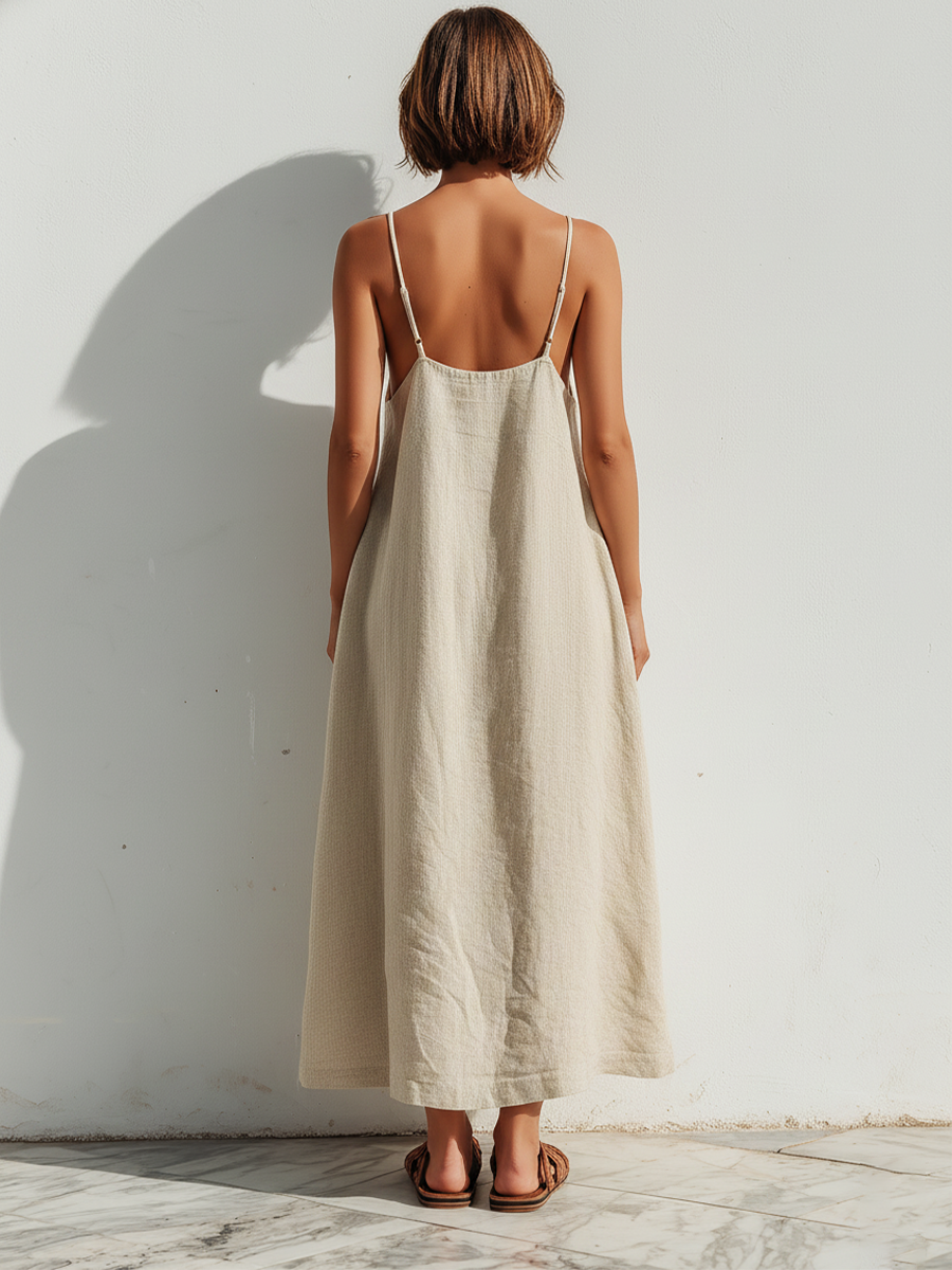 Vestido Ligero de Lino para Mujer | Corte Suelto, Bajo Asimétrico y Estilo Elegante sin Esfuerzo