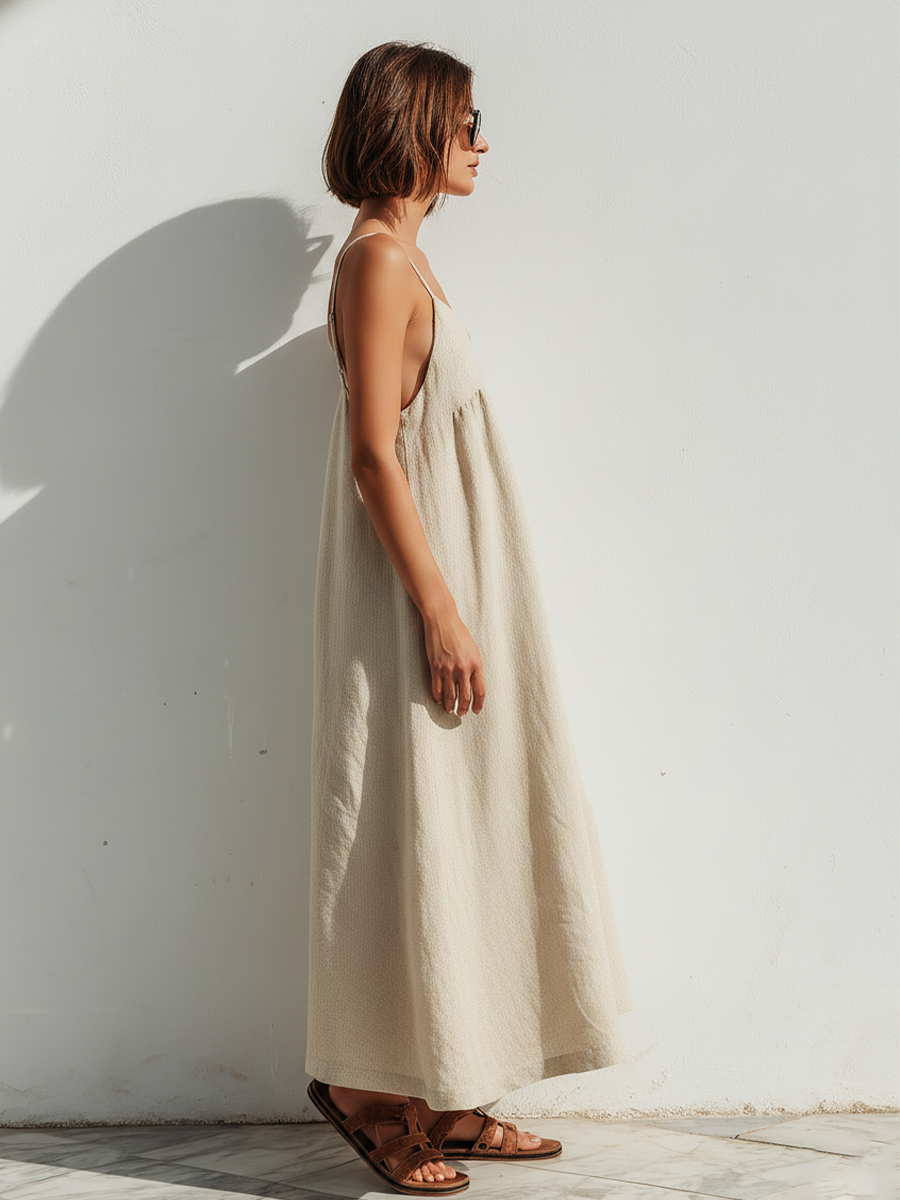Vestido Ligero de Lino para Mujer | Corte Suelto, Bajo Asimétrico y Estilo Elegante sin Esfuerzo