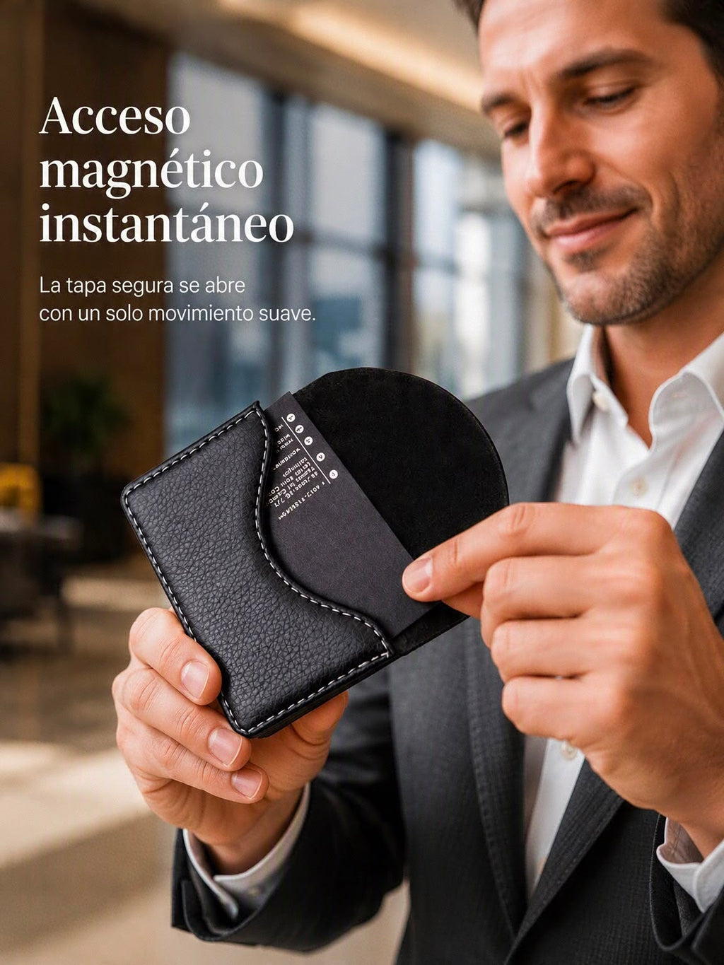 Porta tarjetas Magnético de Cuero PU