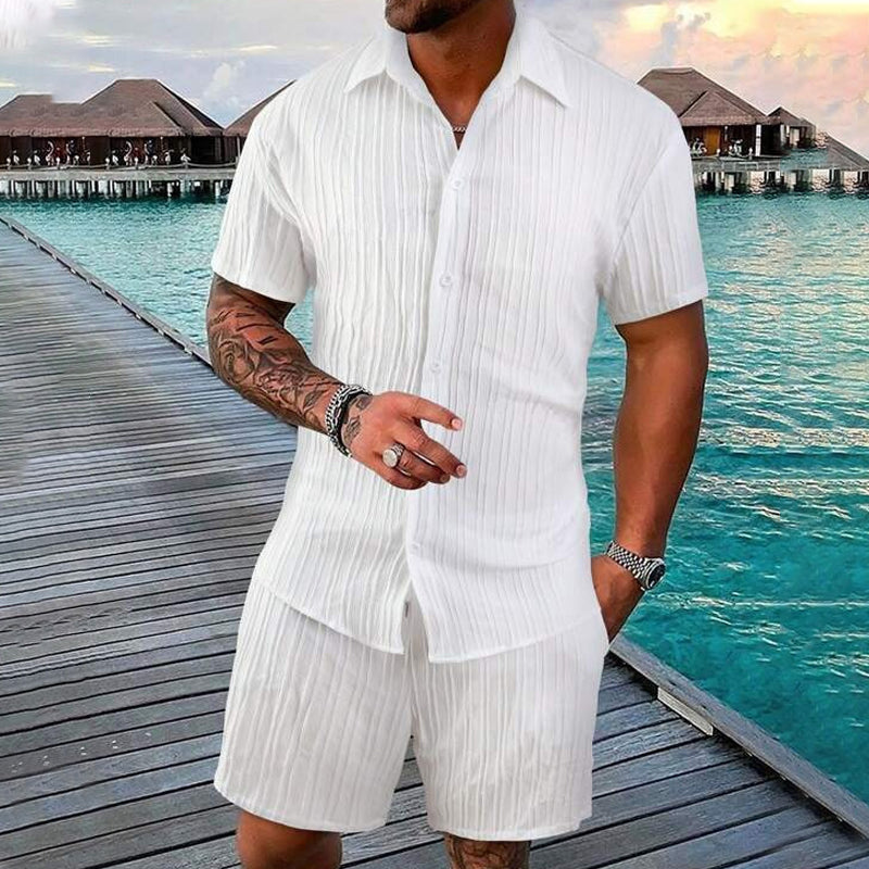 Conjunto casual de hombre: camisa de manga corta y pantalón corto, holgado y cómodo para la playa y el tiempo libre