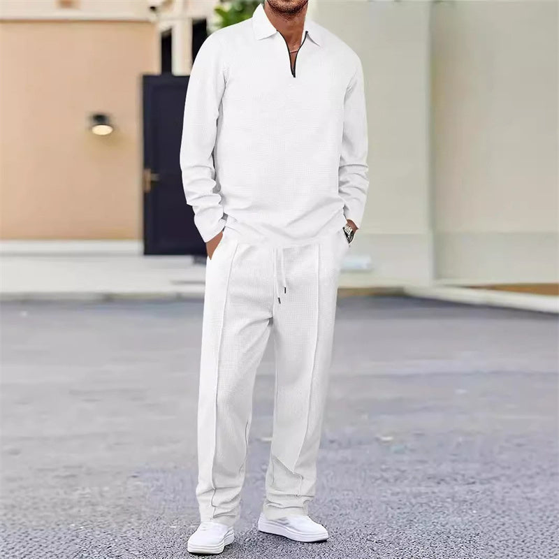 Conjunto de hombre de punto waffle: sudadera y pantalón de pierna recta