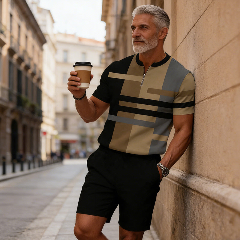 60 % DE DESCUENTO  Conjunto de hombre: camisa y pantalón corto con cremallera a media altura