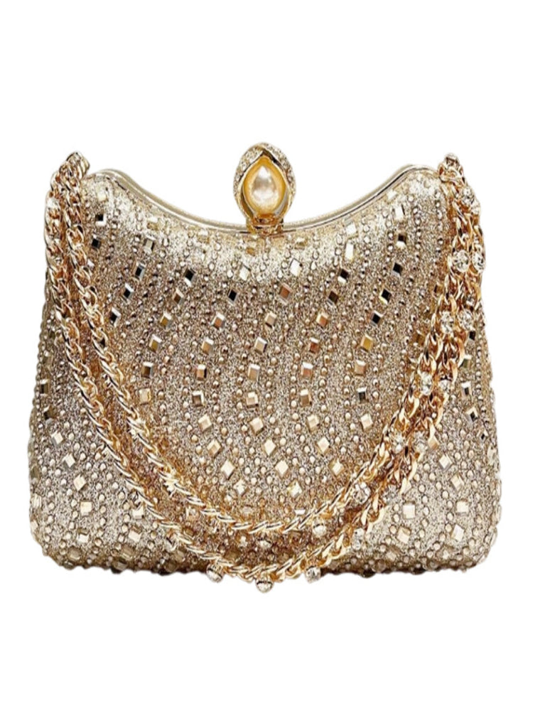 👜 Clutch de Noche con Pedrería y Cierre de Perla