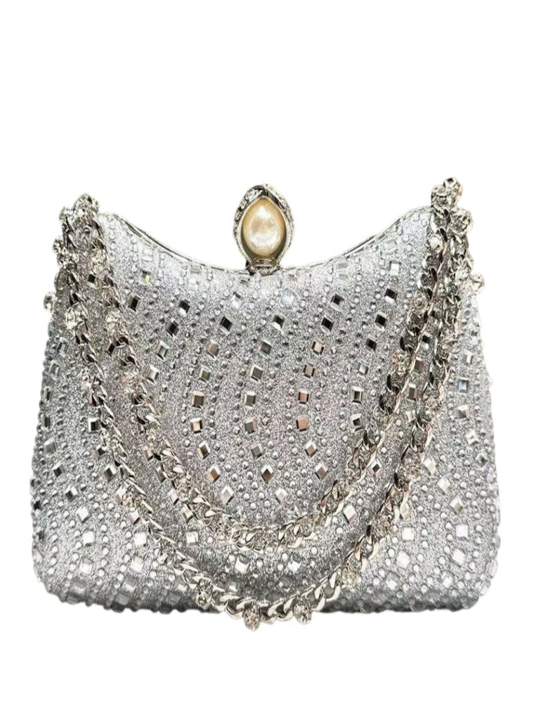👜 Clutch de Noche con Pedrería y Cierre de Perla