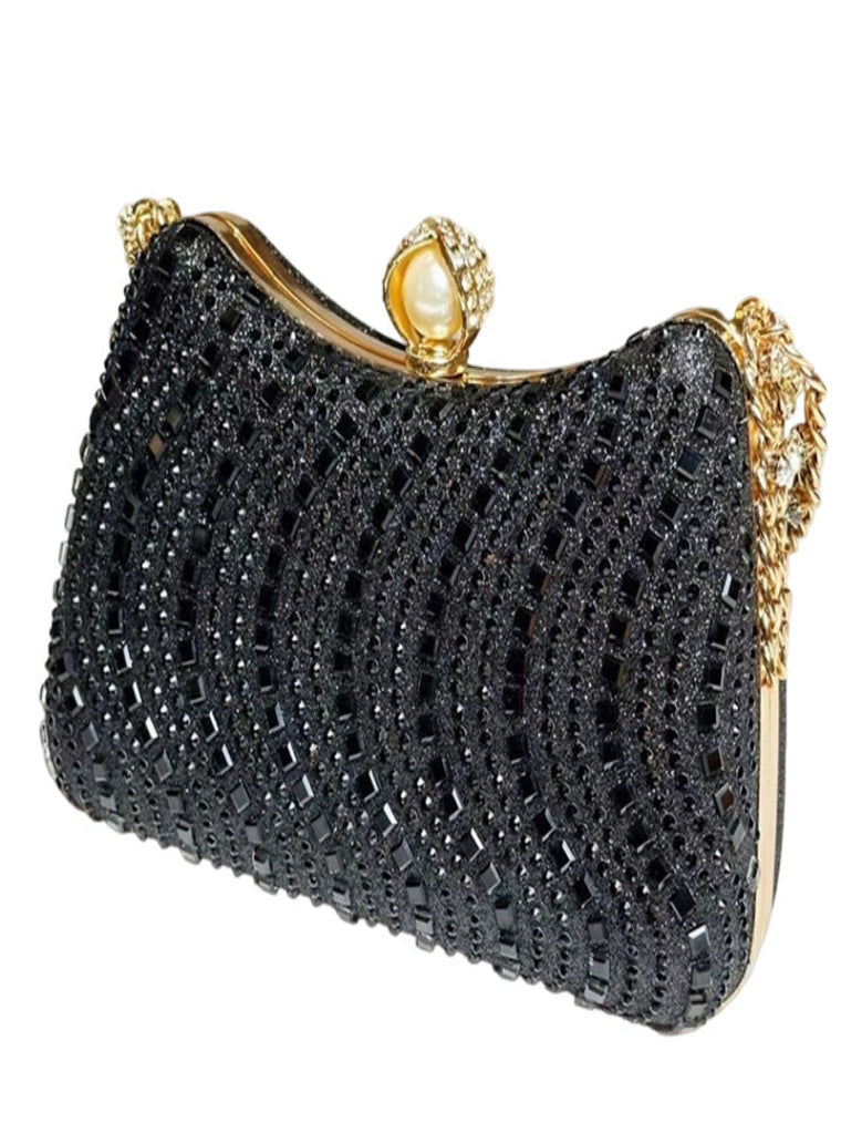 👜 Clutch de Noche con Pedrería y Cierre de Perla